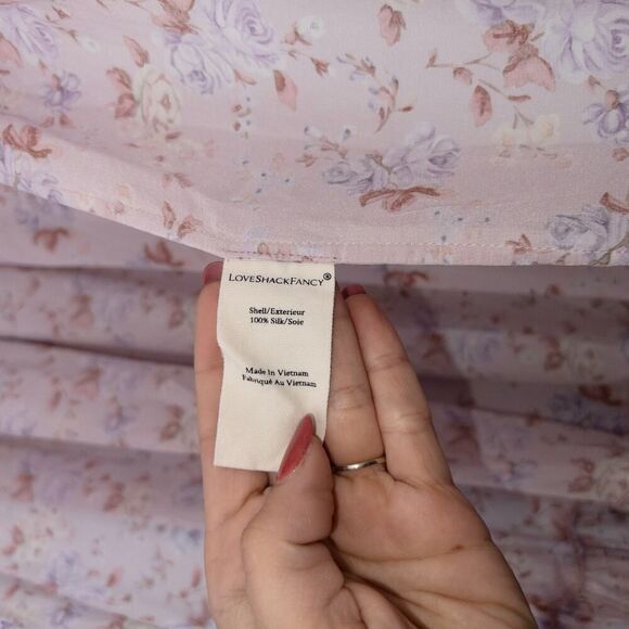 New‎ LoveShackFancy Pink Dust Storm Floral 100% Silk Angie Maxi Dress Size 6 - Picture 6 of 10